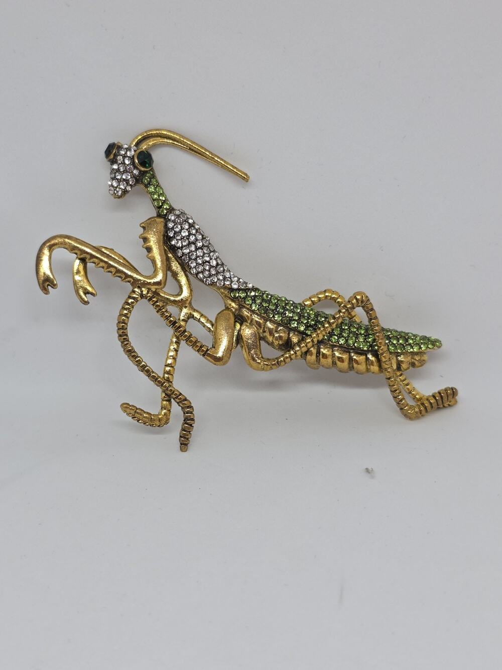 Huge Rhinestone Praying Mantis Brooch Insect Bug